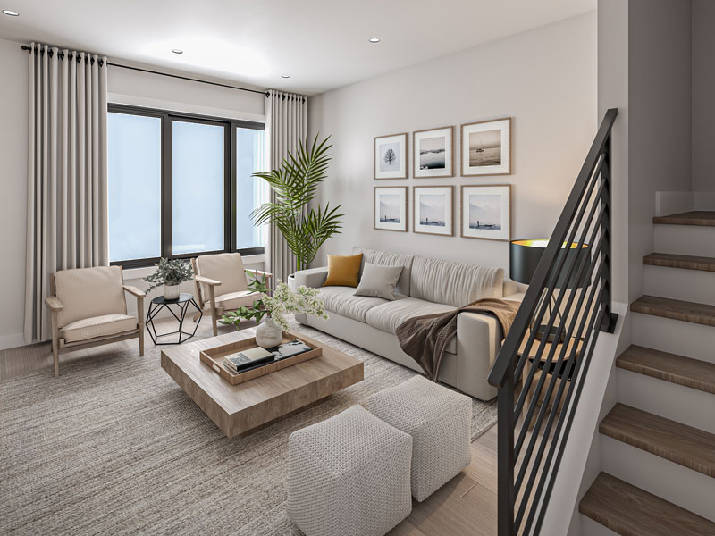 a nice living room and stairway