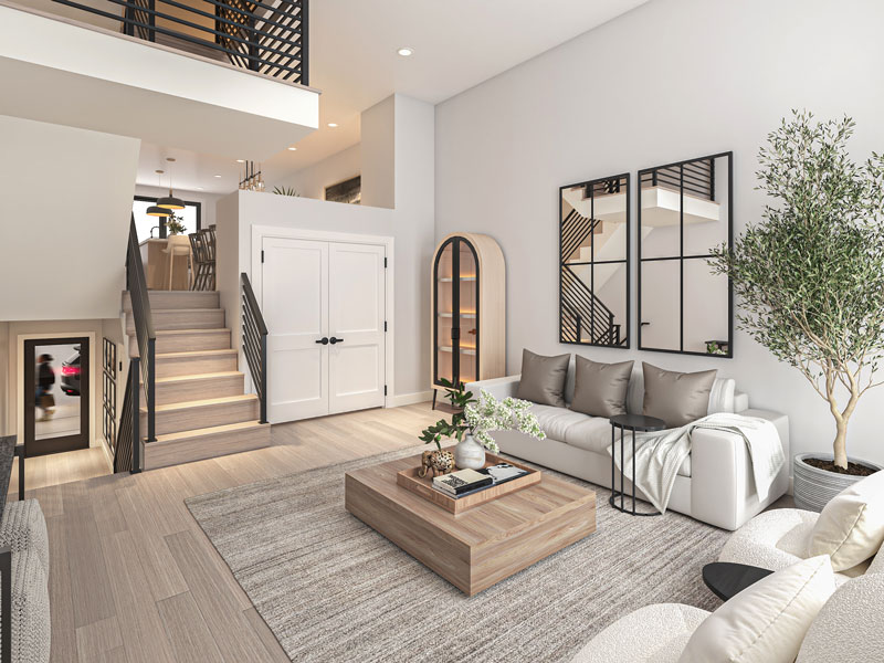 a nice living room and stairway